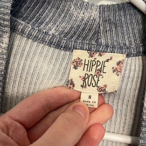 HIPPIE ROSE Blue Tie Dye Ribbed Knit Open Long Sleeve Boho Long Cardigan Sweater - Picture 4 of 13